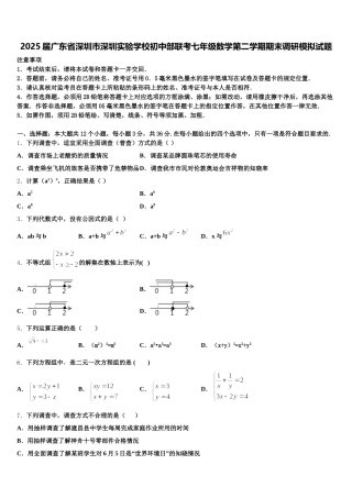 2025届广东省深圳市深圳实验学校初中部联考七年级数学第二学期期末调研模拟试题含解析