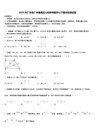2025年广东省广州番禺区七校联考数学七下期末检测试题含解析