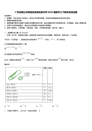 广东省佛山市南海区南海实验中学2025届数学七下期末检测试题含解析