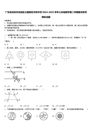广东省深圳市龙岗区大鹏新区华侨中学2024-2025学年七年级数学第二学期期末联考模拟试题含解析