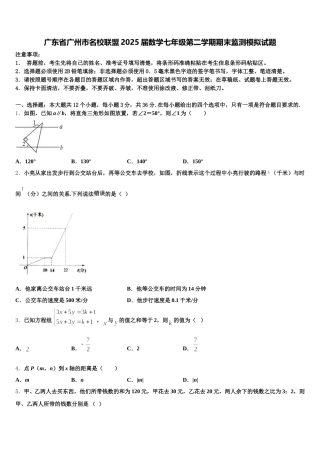 广东省广州市名校联盟2025届数学七年级第二学期期末监测模拟试题含解析