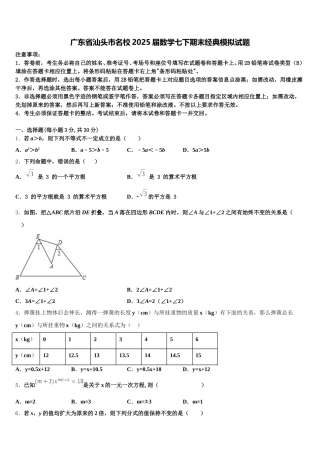 广东省汕头市名校2025届数学七下期末经典模拟试题含解析
