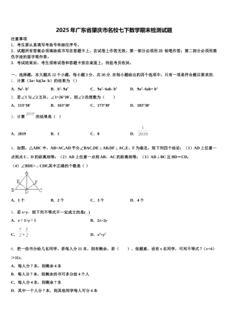 2025年广东省肇庆市名校七下数学期末检测试题含解析