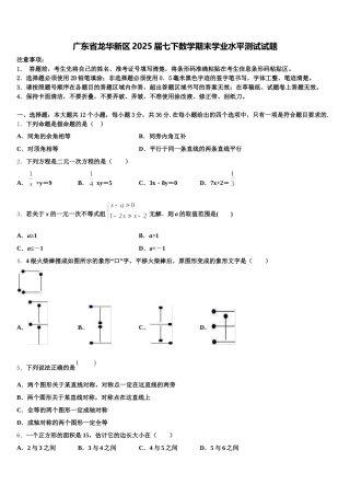 广东省龙华新区2025届七下数学期末学业水平测试试题含解析