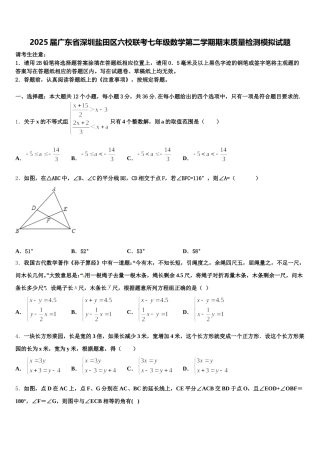 2025届广东省深圳盐田区六校联考七年级数学第二学期期末质量检测模拟试题含解析