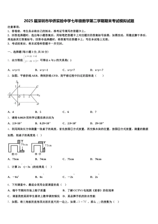 2025届深圳市华侨实验中学七年级数学第二学期期末考试模拟试题含解析