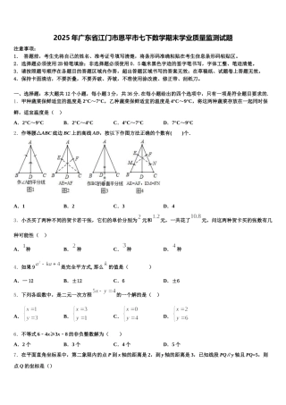 2025年广东省江门市恩平市七下数学期末学业质量监测试题含解析