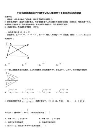 广东省惠州惠阳区六校联考2025年数学七下期末达标测试试题含解析