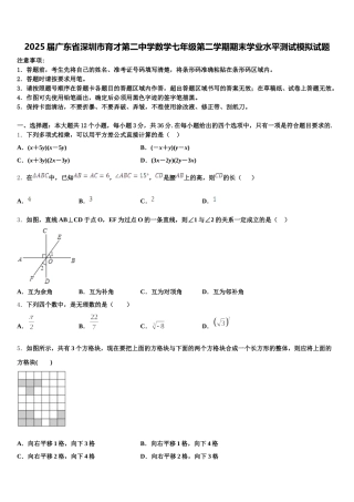 2025届广东省深圳市育才第二中学数学七年级第二学期期末学业水平测试模拟试题含解析