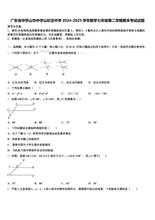 广东省中学山市中学山纪念中学2024-2025学年数学七年级第二学期期末考试试题含解析