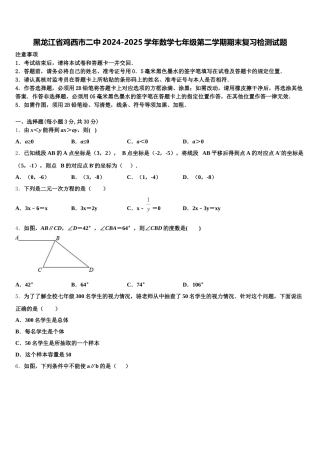 黑龙江省鸡西市二中2024-2025学年数学七年级第二学期期末复习检测试题含解析