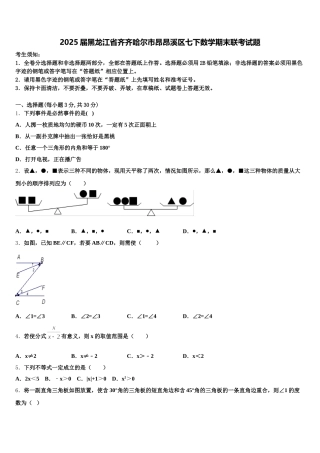 2025届黑龙江省齐齐哈尔市昂昂溪区七下数学期末联考试题含解析