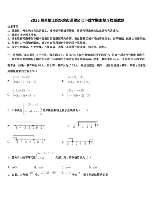 2025届黑龙江哈尔滨市道里区七下数学期末复习检测试题含解析