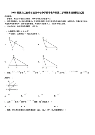 2025届黑龙江省哈尔滨四十七中学数学七年级第二学期期末经典模拟试题含解析