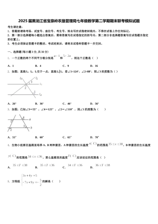 2025届黑龙江省宝泉岭农垦管理局七年级数学第二学期期末联考模拟试题含解析
