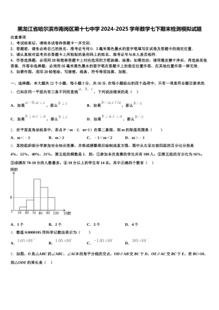 黑龙江省哈尔滨市南岗区第十七中学2024-2025学年数学七下期末检测模拟试题含解析