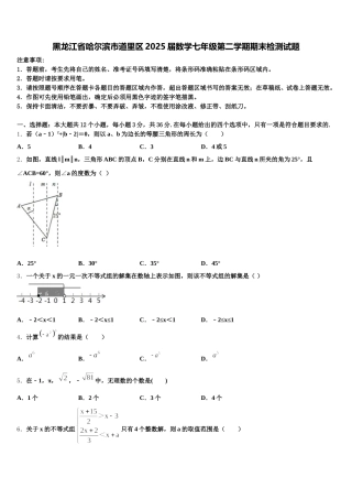 黑龙江省哈尔滨市道里区2025届数学七年级第二学期期末检测试题含解析