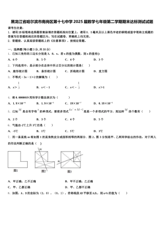 黑龙江省哈尔滨市南岗区第十七中学2025届数学七年级第二学期期末达标测试试题含解析