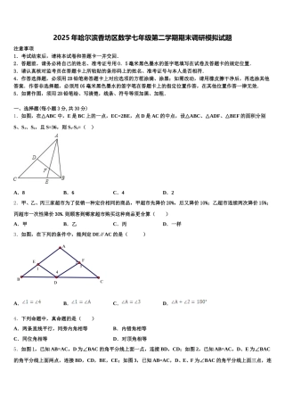 2025年哈尔滨香坊区数学七年级第二学期期末调研模拟试题含解析