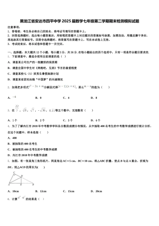 黑龙江省安达市四平中学2025届数学七年级第二学期期末检测模拟试题含解析