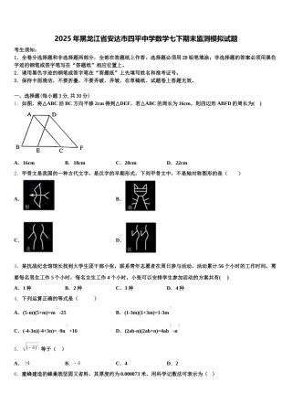 2025年黑龙江省安达市四平中学数学七下期末监测模拟试题含解析