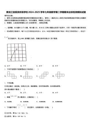 黑龙江省绥滨农场学校2024-2025学年七年级数学第二学期期末达标检测模拟试题含解析