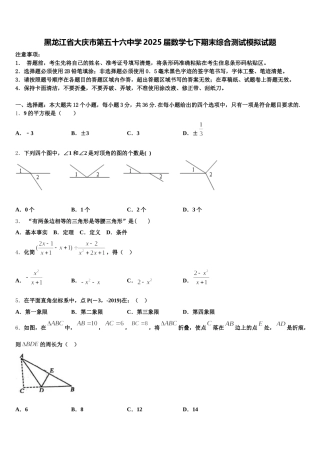 黑龙江省大庆市第五十六中学2025届数学七下期末综合测试模拟试题含解析