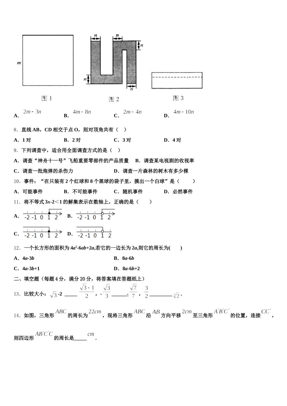 2024-2025学年黑龙江省鹤岗市绥滨五中学七下数学期末达标检测试题含解析_第2页