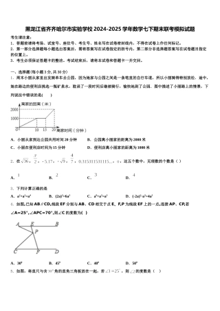 黑龙江省齐齐哈尔市实验学校2024-2025学年数学七下期末联考模拟试题含解析