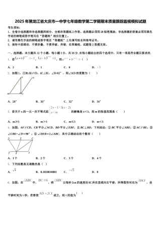 2025年黑龙江省大庆市一中学七年级数学第二学期期末质量跟踪监视模拟试题含解析