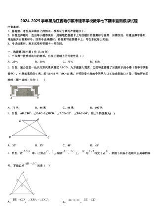 2024-2025学年黑龙江省哈尔滨市建平学校数学七下期末监测模拟试题含解析