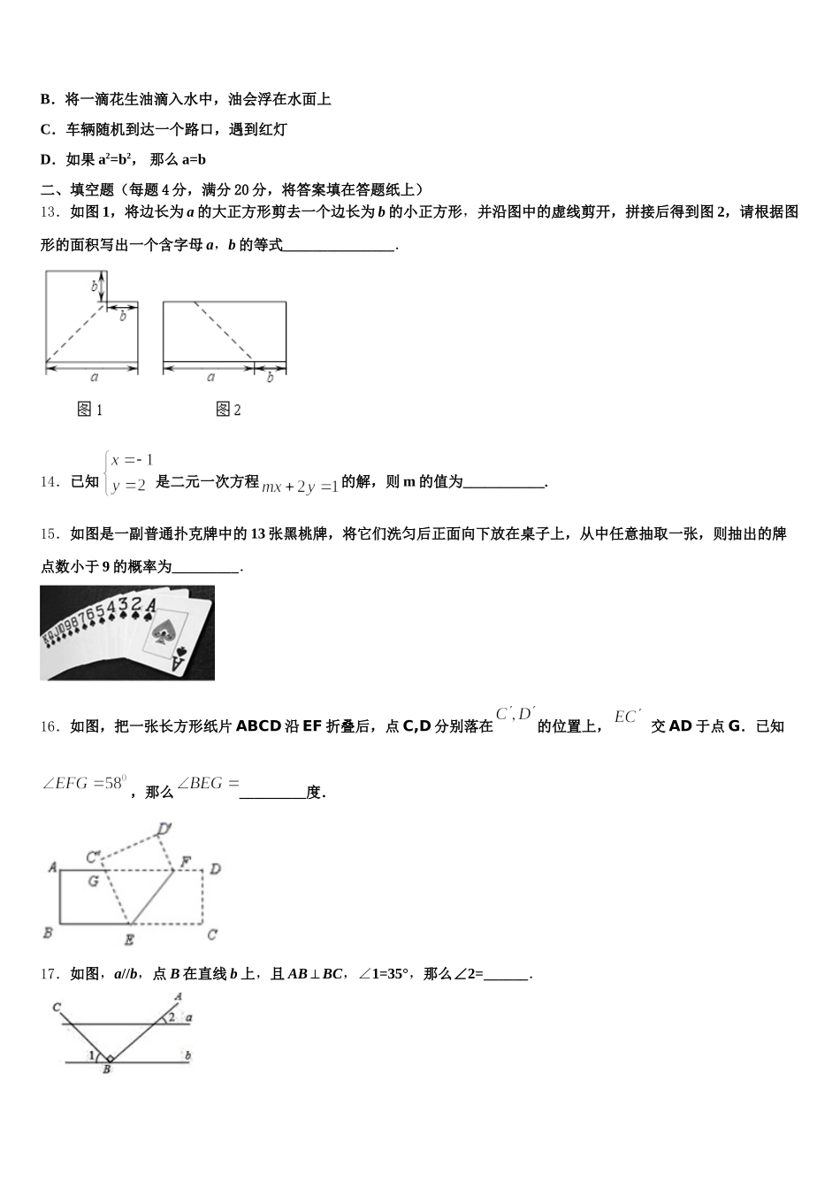 黑龙江省大庆市大庆中学2025届数学七下期末达标测试试题含解析_第3页