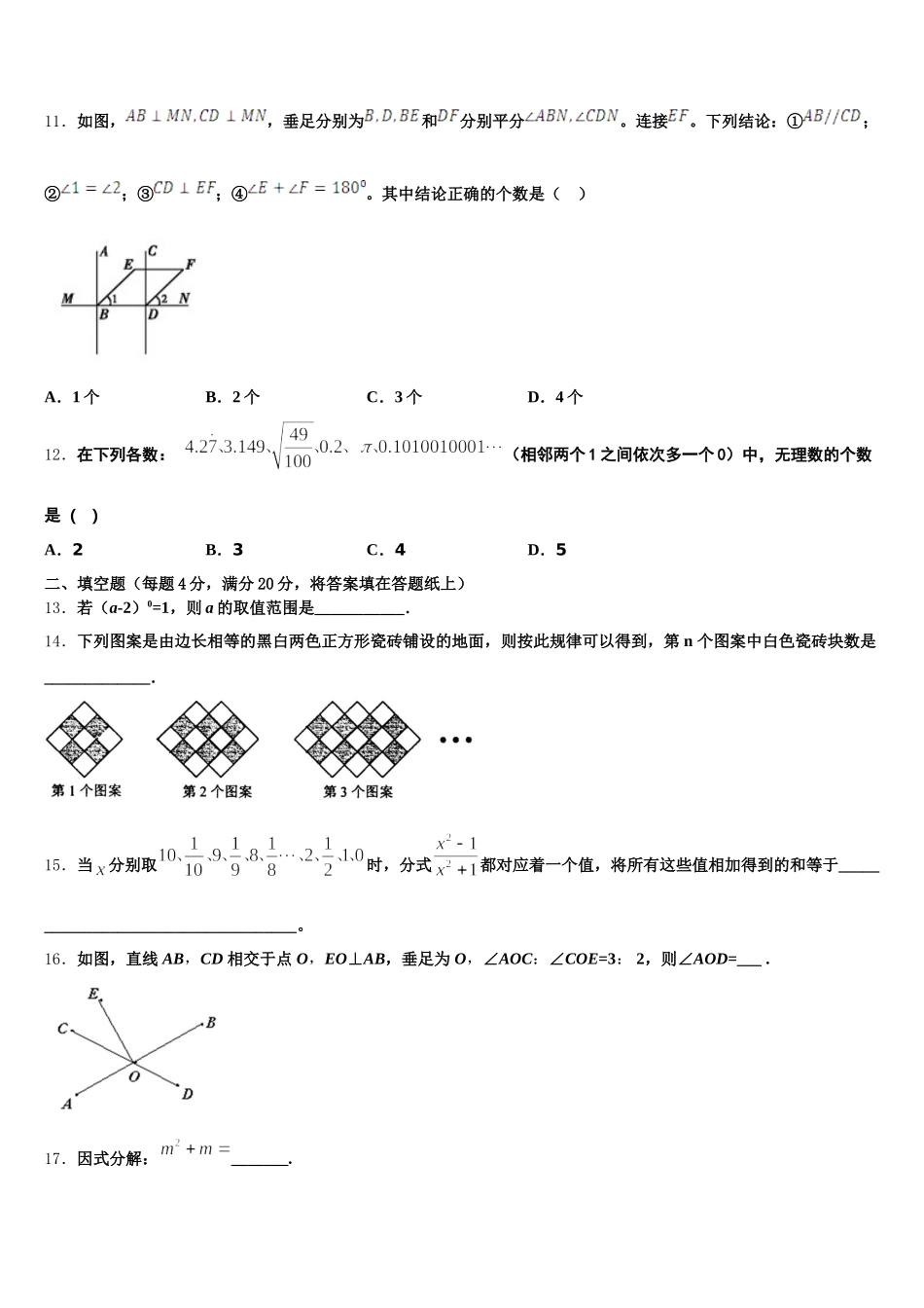 黑龙江省杜尔伯特县2025届七年级数学第二学期期末质量跟踪监视模拟试题含解析_第3页