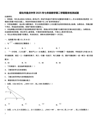 绥化市重点中学2025年七年级数学第二学期期末检测试题含解析