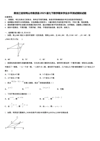 黑龙江省双鸭山市集贤县2025届七下数学期末学业水平测试模拟试题含解析