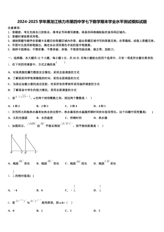 2024-2025学年黑龙江铁力市第四中学七下数学期末学业水平测试模拟试题含解析
