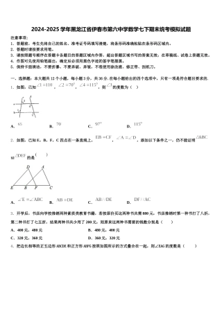 2024-2025学年黑龙江省伊春市第六中学数学七下期末统考模拟试题含解析