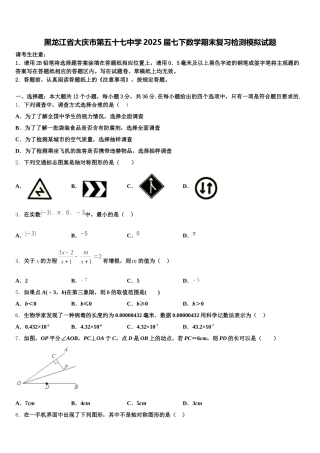 黑龙江省大庆市第五十七中学2025届七下数学期末复习检测模拟试题含解析