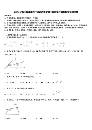 2024-2025学年黑龙江省鸡西市数学七年级第二学期期末预测试题含解析