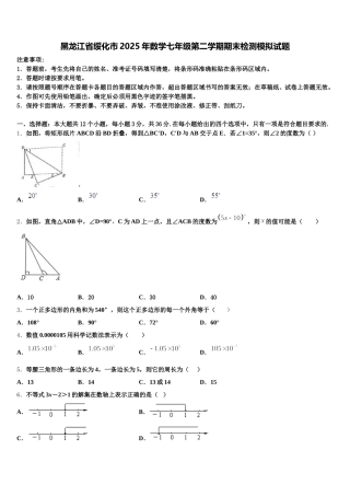 黑龙江省绥化市2025年数学七年级第二学期期末检测模拟试题含解析