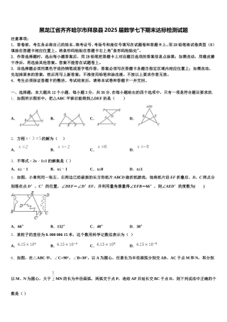 黑龙江省齐齐哈尔市拜泉县2025届数学七下期末达标检测试题含解析