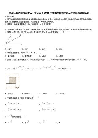 黑龙江省大庆市三十二中学2024-2025学年七年级数学第二学期期末监测试题含解析