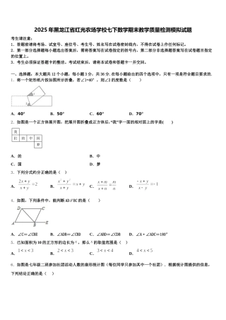 2025年黑龙江省红光农场学校七下数学期末教学质量检测模拟试题含解析