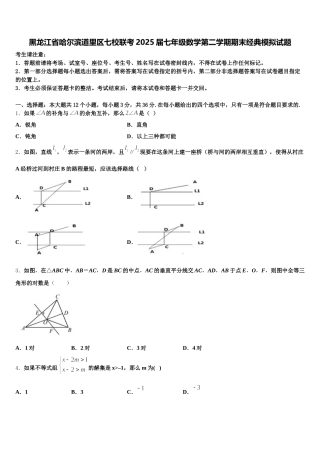 黑龙江省哈尔滨道里区七校联考2025届七年级数学第二学期期末经典模拟试题含解析