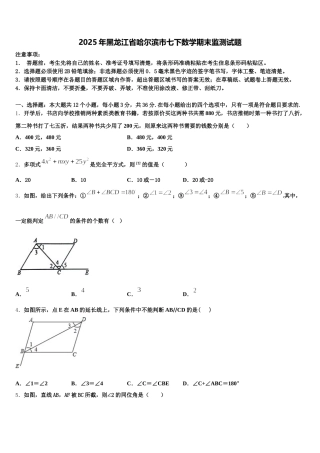 2025年黑龙江省哈尔滨市七下数学期末监测试题含解析