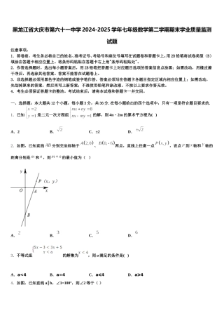 黑龙江省大庆市第六十一中学2024-2025学年七年级数学第二学期期末学业质量监测试题含解析