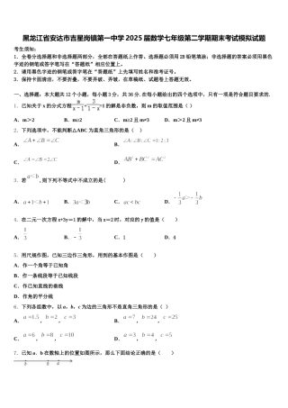 黑龙江省安达市吉星岗镇第一中学2025届数学七年级第二学期期末考试模拟试题含解析