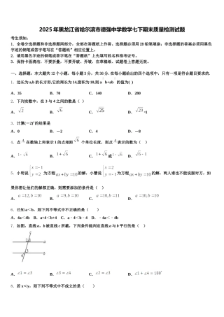 2025年黑龙江省哈尔滨市德强中学数学七下期末质量检测试题含解析