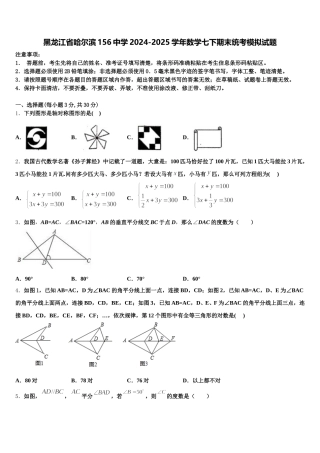 黑龙江省哈尔滨156中学2024-2025学年数学七下期末统考模拟试题含解析