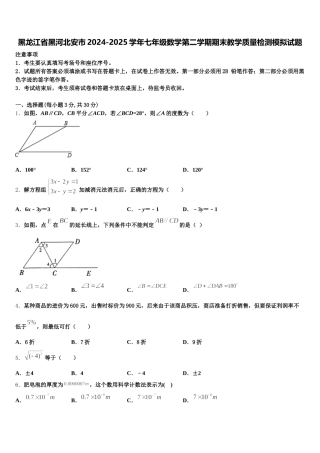 黑龙江省黑河北安市2024-2025学年七年级数学第二学期期末教学质量检测模拟试题含解析